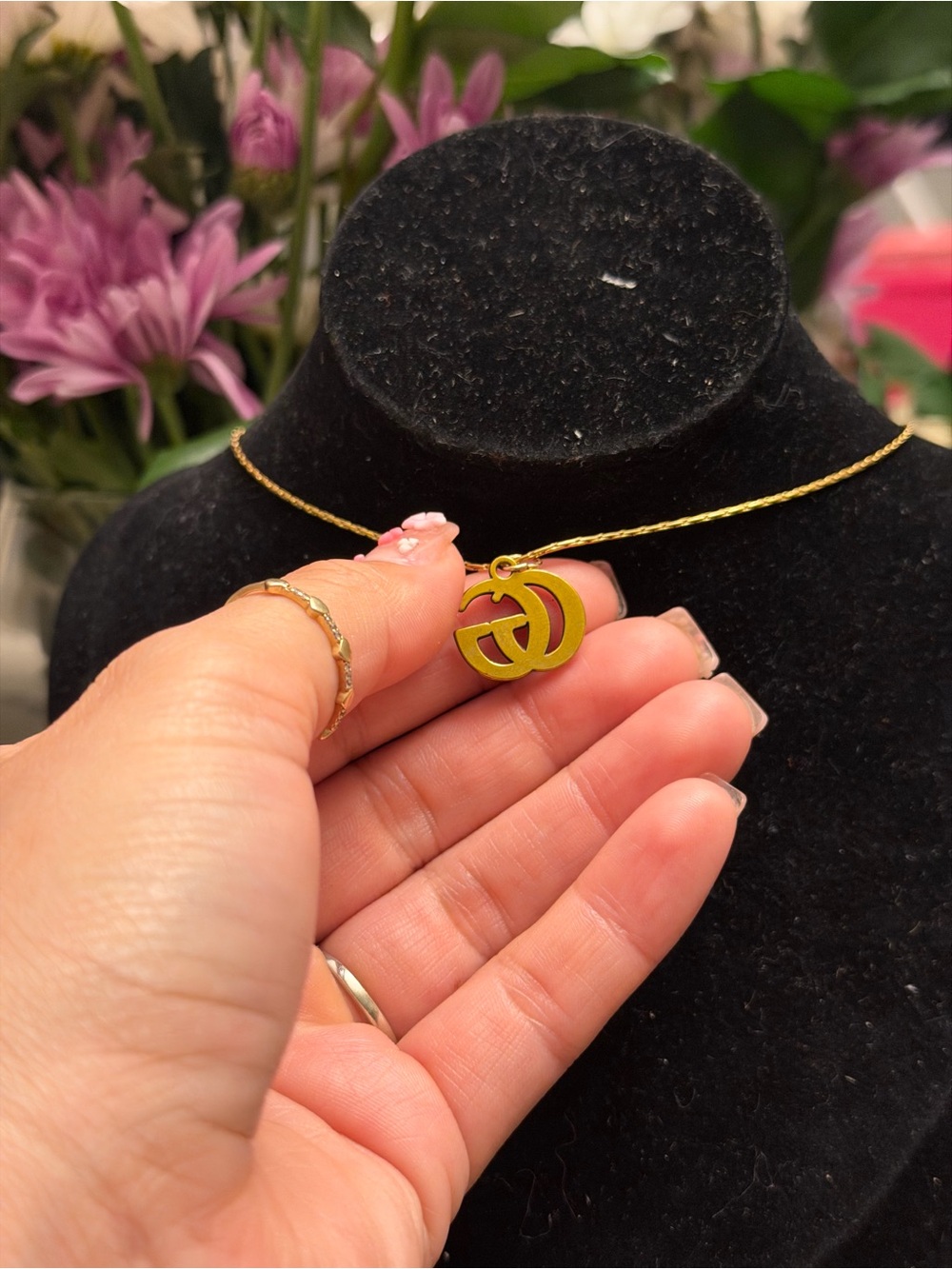 gg bronze marble golden Pendant Necklace - Picture 4 of 4